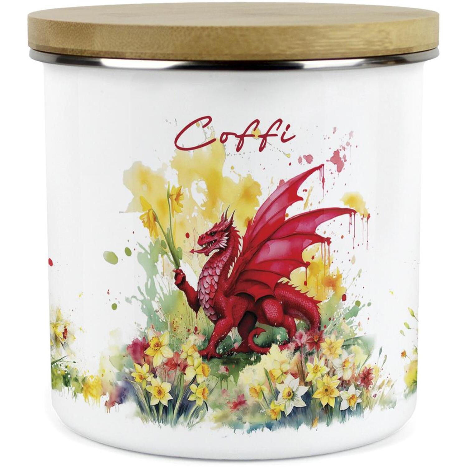Purely Home Daffodils & Welsh Dragon Large Kitchen Storage Canister (Welsh) - White