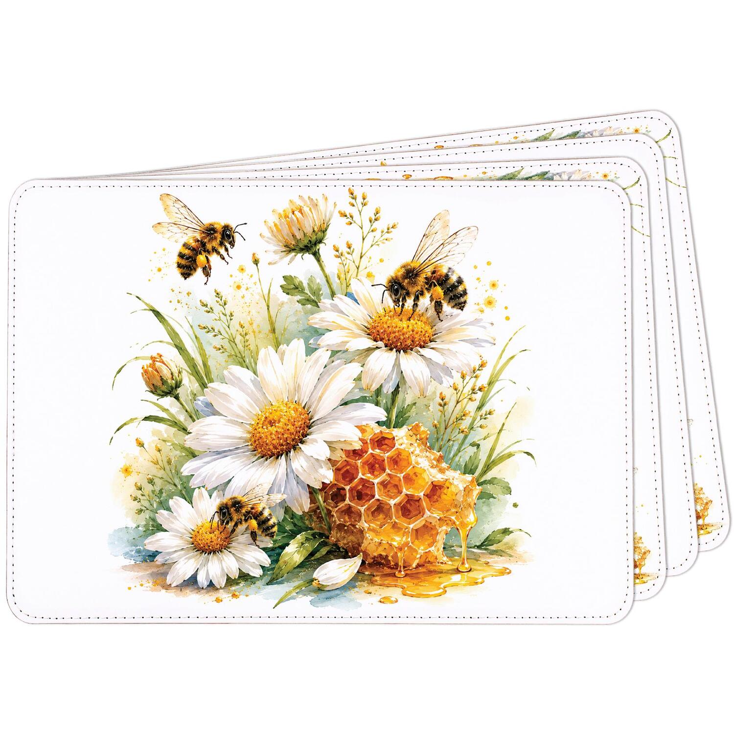 Image of Floral Bees Faux Leather Placemats -&hellip;