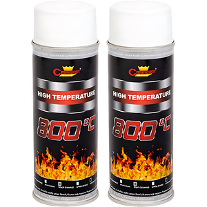 2 x 400 mL White RAL 9003 Heat-Resistant Enamel Spray Paint Silicone-Based Up to 800 C