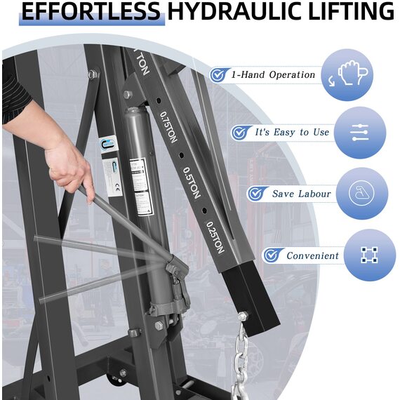 SwitZer 1 Ton Foldable Hydraulic Engine Crane Hoist 8T Ram Garage Workshop Lift