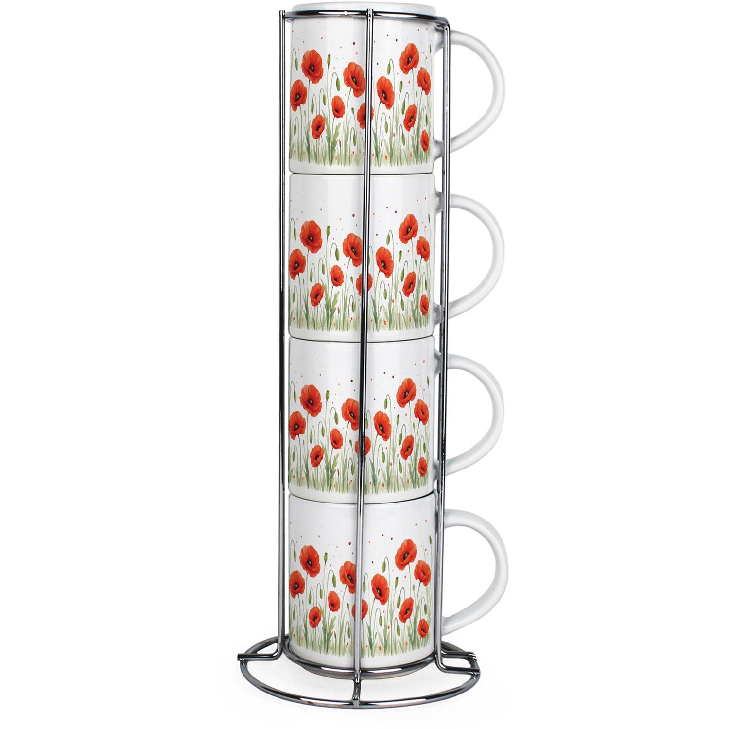 Summer Poppies Small Stacking Mugs Set - Red Floral Presents - Set of 4 Gift - Image 2