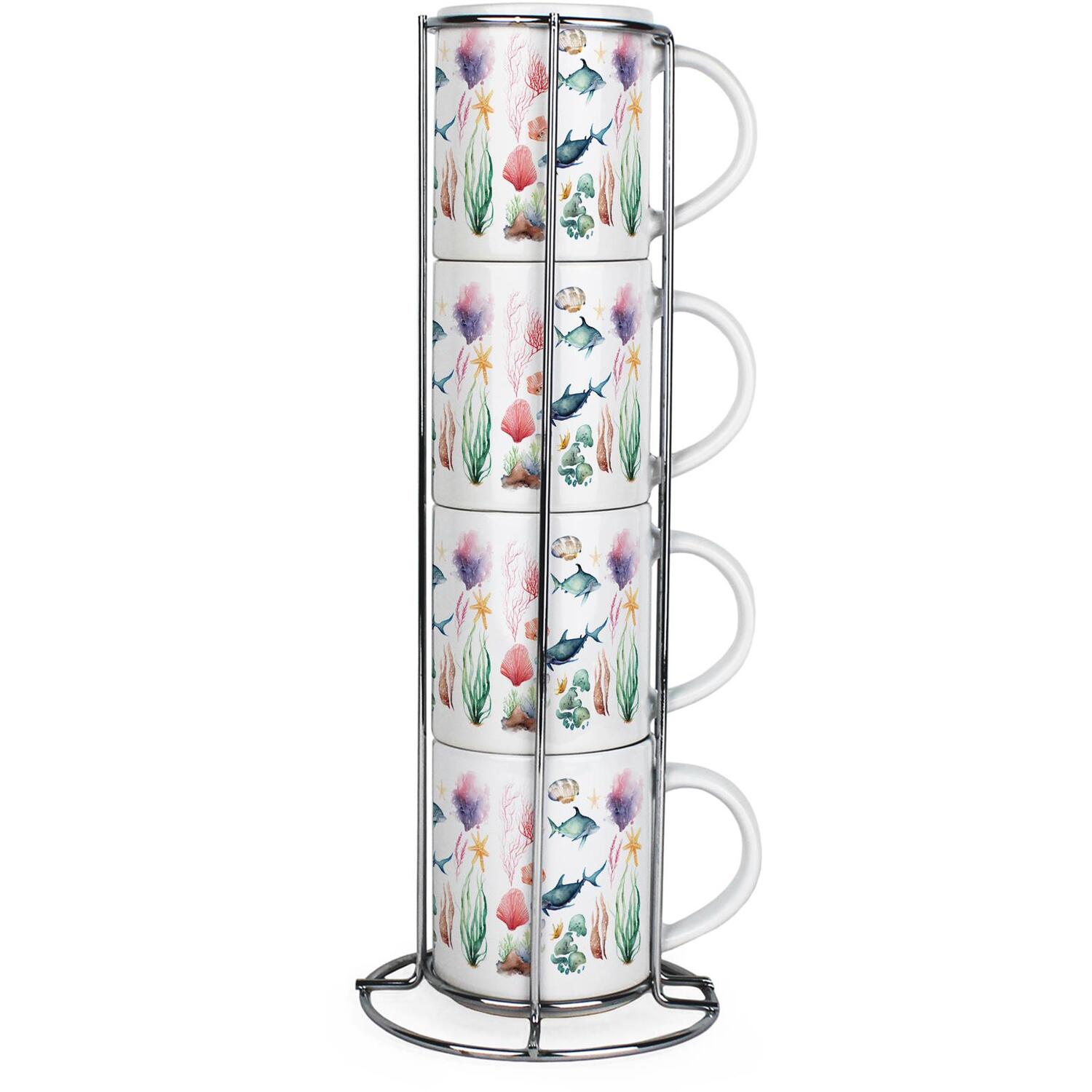 Sealife Small Stacking Mugs - Aquatic Ocean Creatures Set of 4 Ceramic Mugs Gift - Image 2
