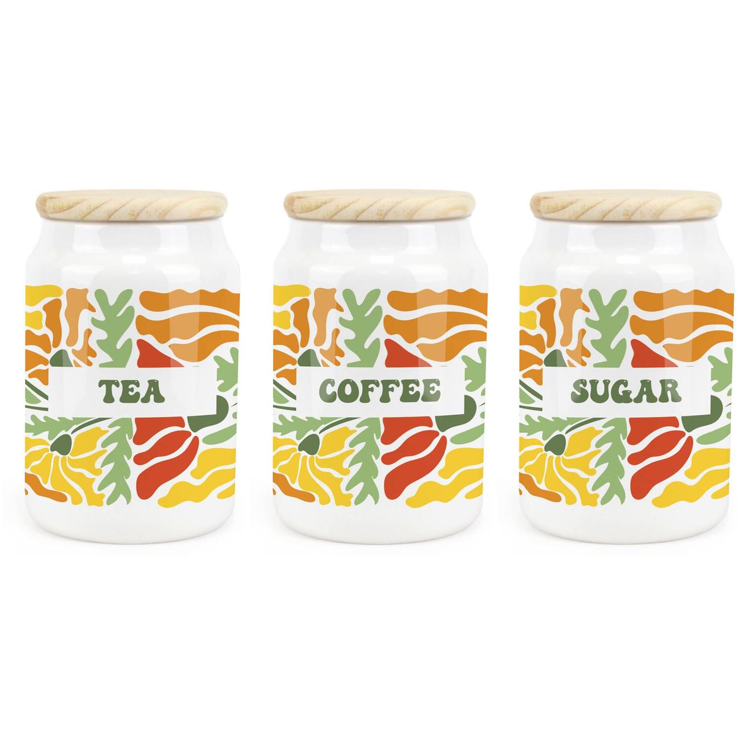 B&Q - Purely HomeRetro FlowersTeaCoffee & Sugar CanisterKitchen Storage Jars - Image 2