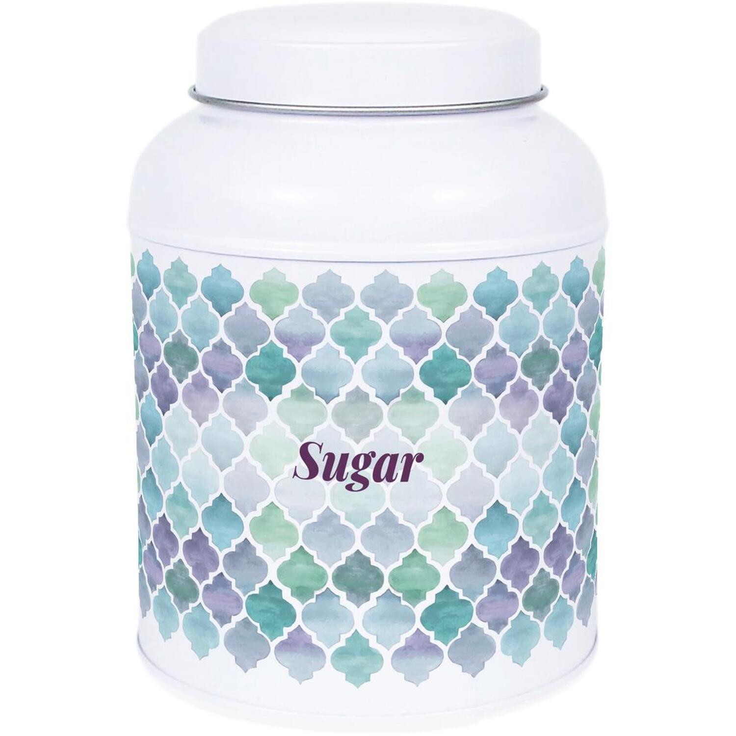Purely Home Arabesque Tile Coffee Canister - Small Domed Lid Kitchen Storage Tin - Sugar