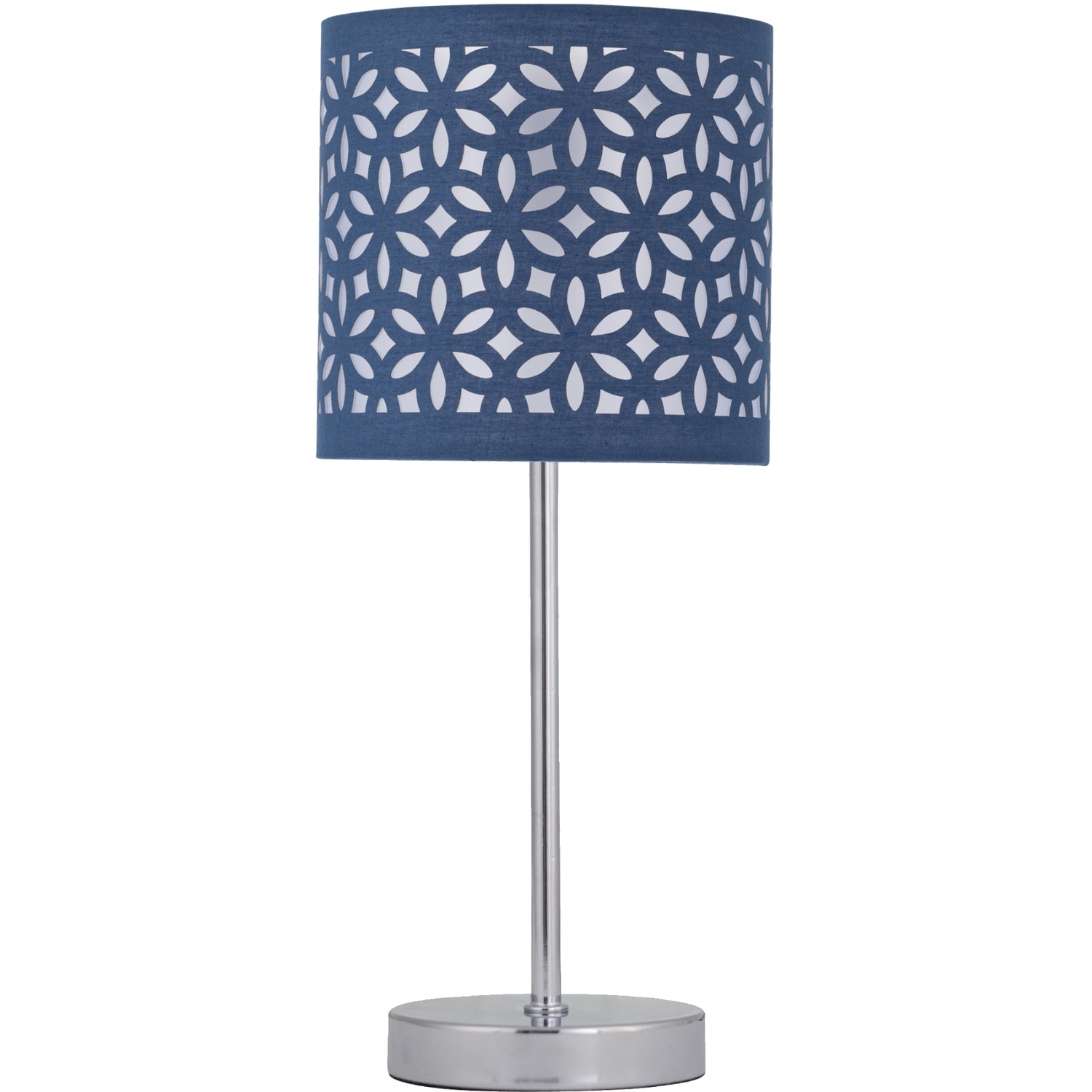 First Choice Lighting Unisex Silver Chrome Touch Operated Table Lamp With Navy Blue Cut Out Shade In - Image 2