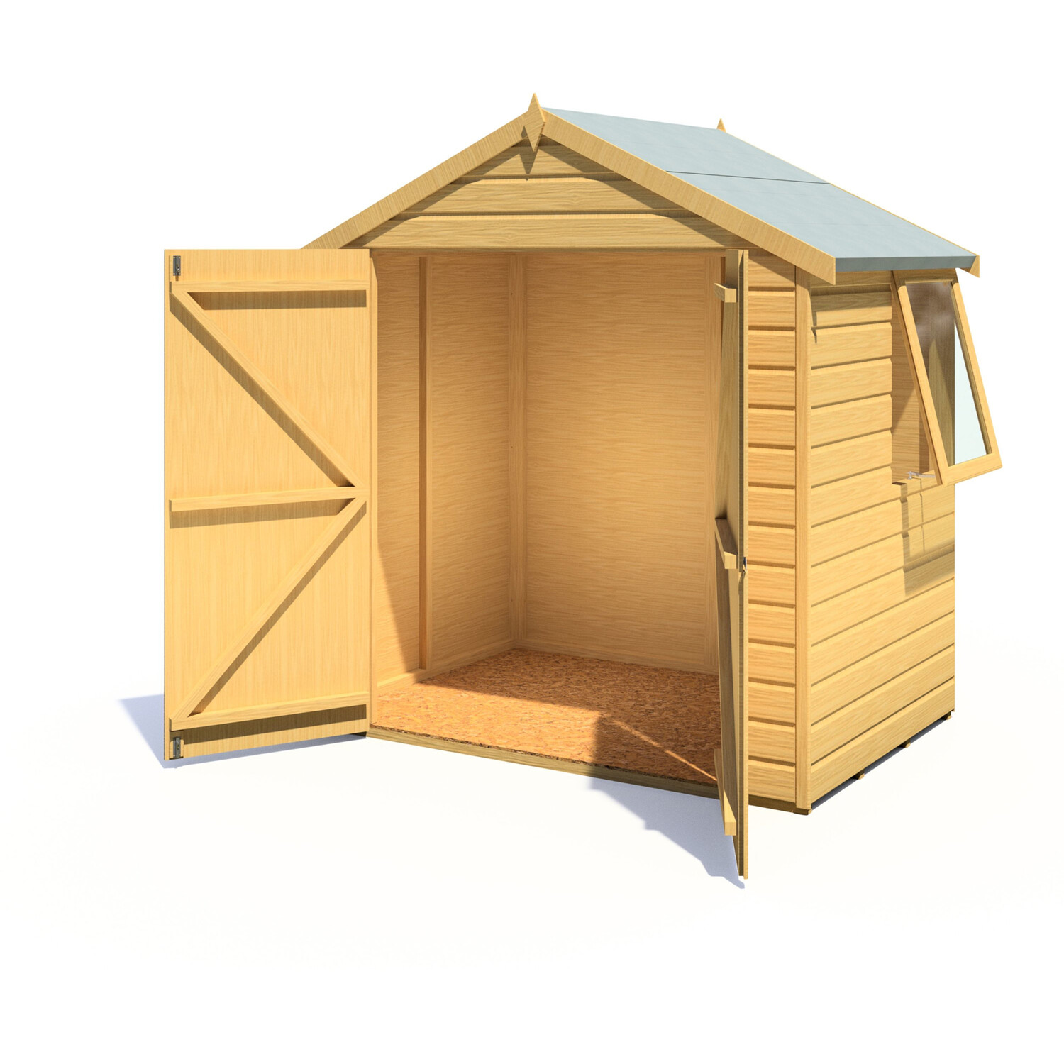 Rackhams Light/Green Bute Shiplap Apex Double Door 4X6 12Mm Interlock Clad Wooden Shed - Image 4