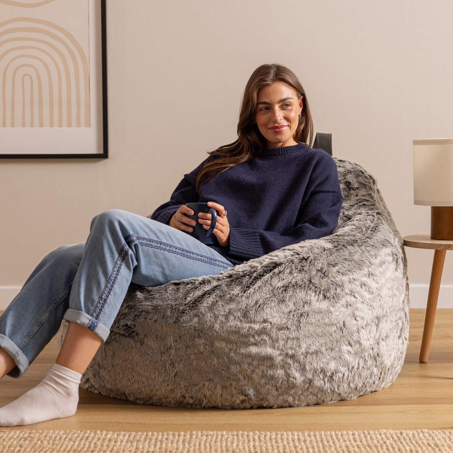 Icon Cocoon Faux Fur Bean Bag - Grey