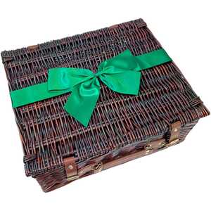 Empty Wicker Hamper Basket  and Green Bow for gifts, storage and picnics (12