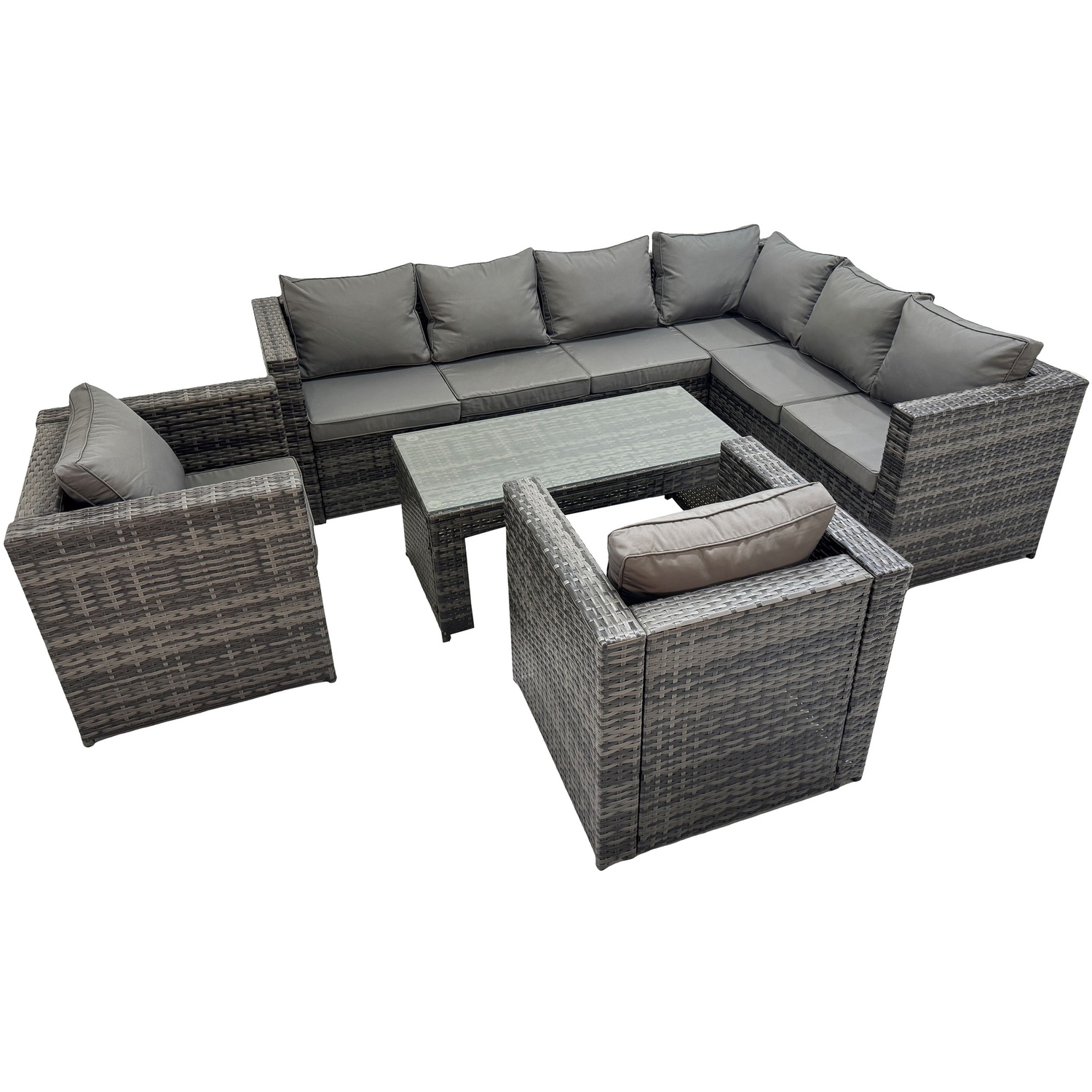 Fimous 8 Seater Rattan Corner Sofa Lounge Sofa Set With Rectangular Coffee Table 2 Arm Chair Dark Grey Mixed Right Hand - Image 3