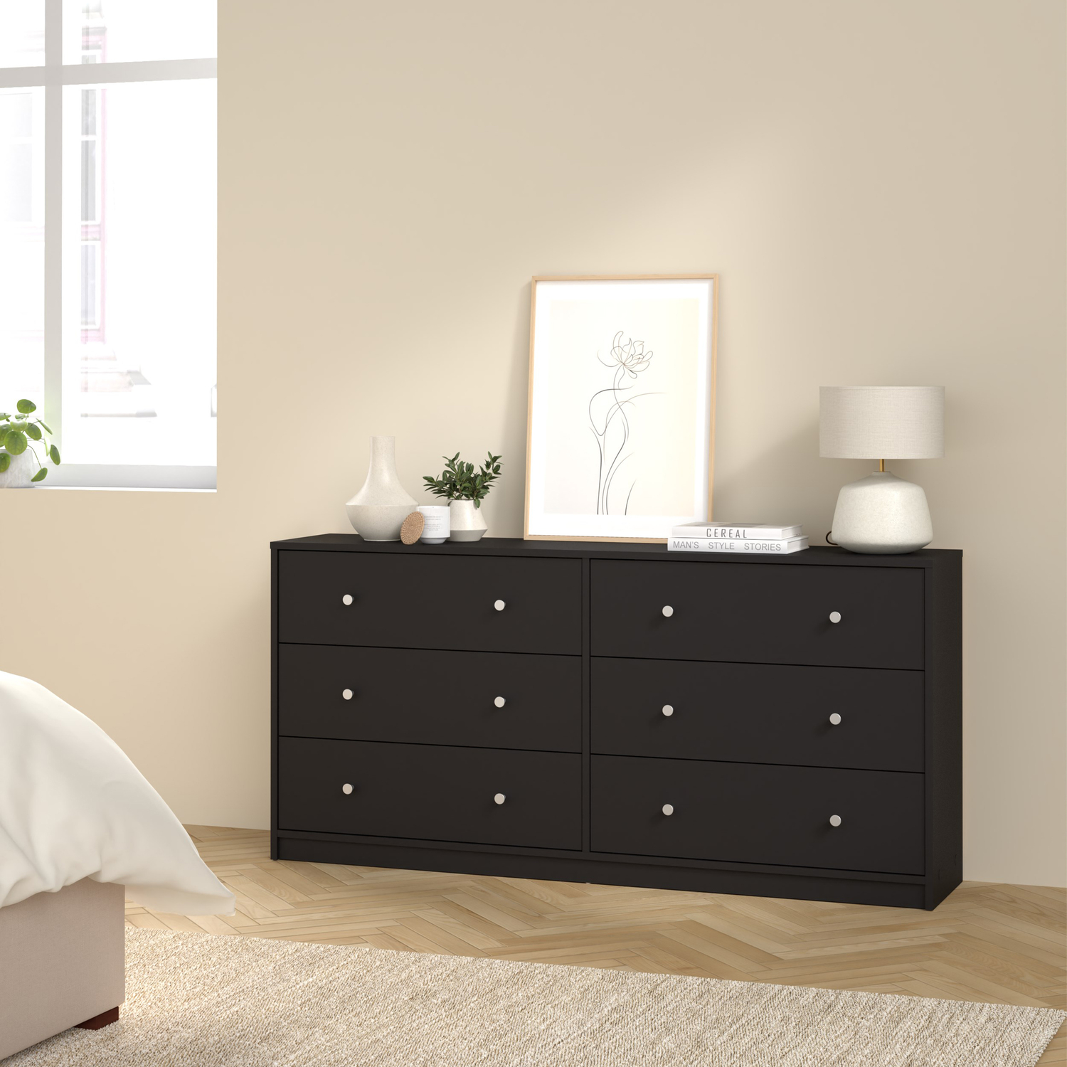 B&Q - May Chest Of 6 Drawers (3+3) In Black (W) 143.1 X (H) 68.3 X (D) 31.7Cm - Image 4