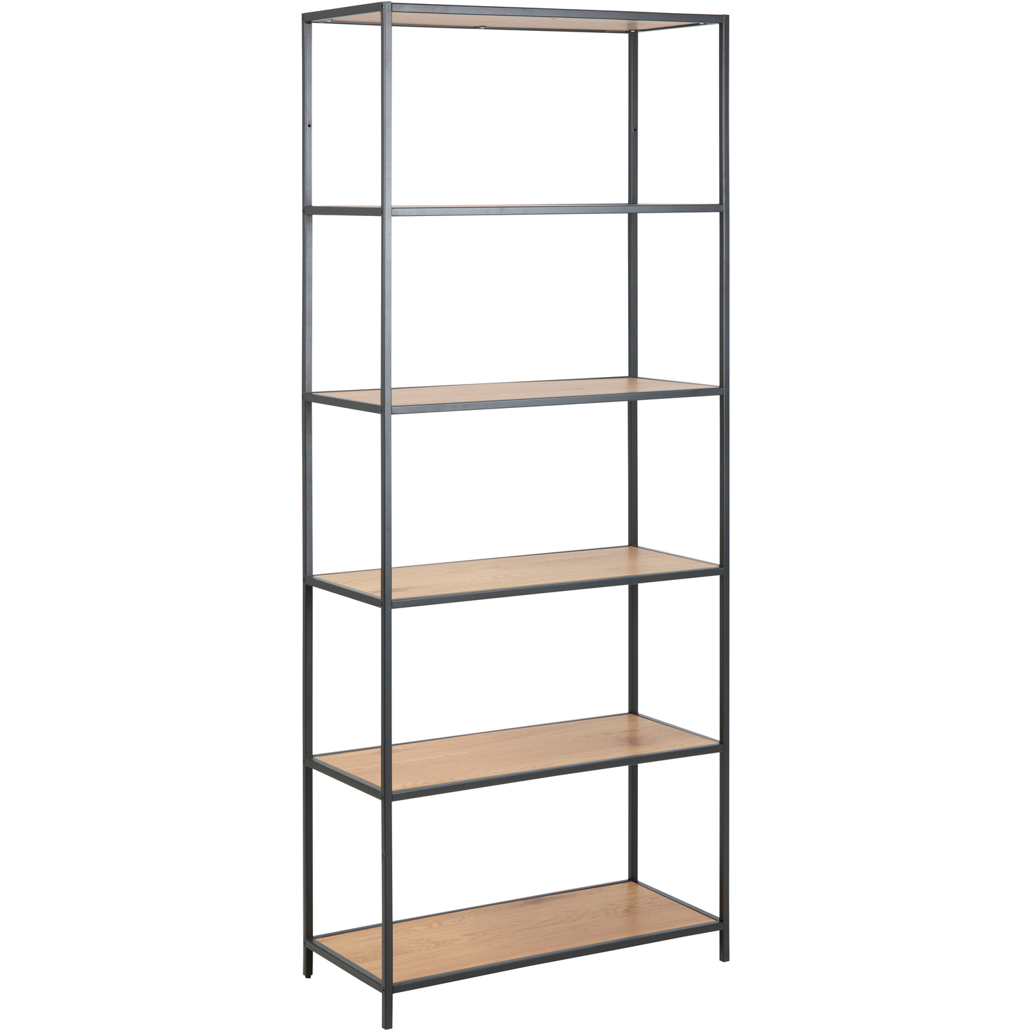 Furniture To Go Seaford Tall Black Metal Bookcase With 5 Shelves In Oak - Oak & Black