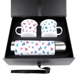 Love Hearts Flask & Enamel Mugs Gift Boxed Set - Mr & Mrs Wedding Presents
