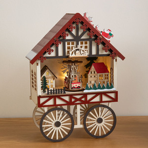 27cm Light Up Wooden Christmas Carriage Scene