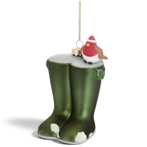 Sass & Belle Wellies with Robin Christmas Tree Decoration