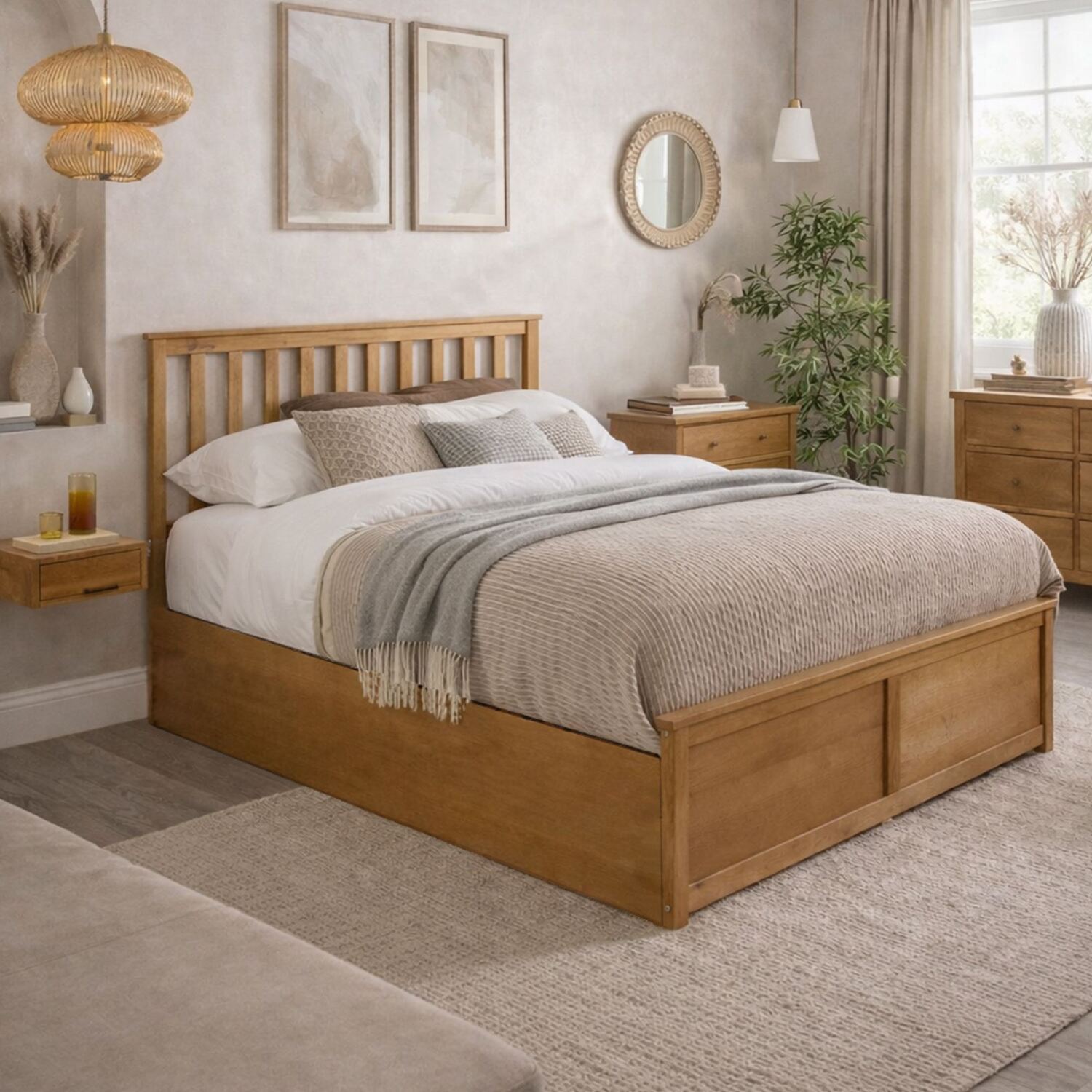 Aspire Unisex Natural Hampton Wooden Ottoman Storage Bed Shaker Style White/ In | : Double - Image 2