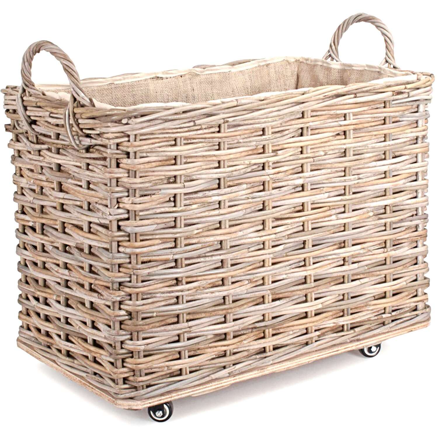 B&Q -  Ra034 Small Wheeled Rattan Hessian Lined Log Basket - Image 3