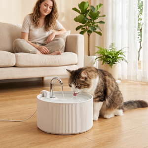 PawHut Ceramic Cat Water Fountain for Drinking with Ultra-Quiet Pump, White