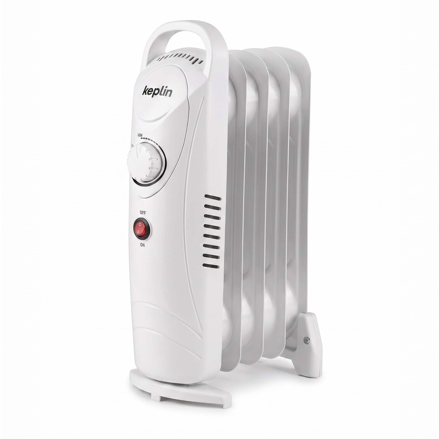 Keplin Mini Oil Filled Radiator, 650W Electric Heater, 5 Fin, Adjustable Thermostat, Castors, White 5056475449429 - Image 3