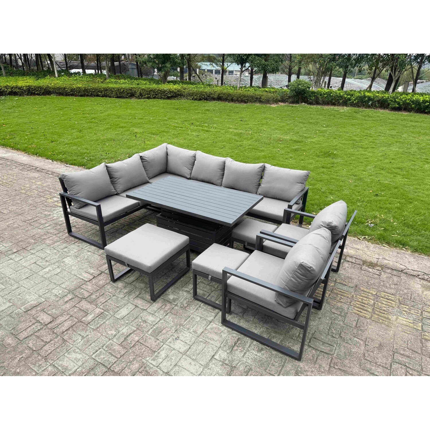 B&Q - Aluminium Adjustable Rising Lifting Dining Table Sofa Set 11 Seat Aluminium Garden Furniture Sets Dark Grey - Image 3