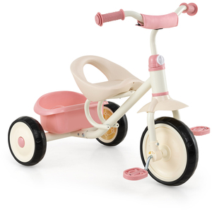 Costway 3-Wheel Kids Trike with Removable Rear Storage Basket-Pink