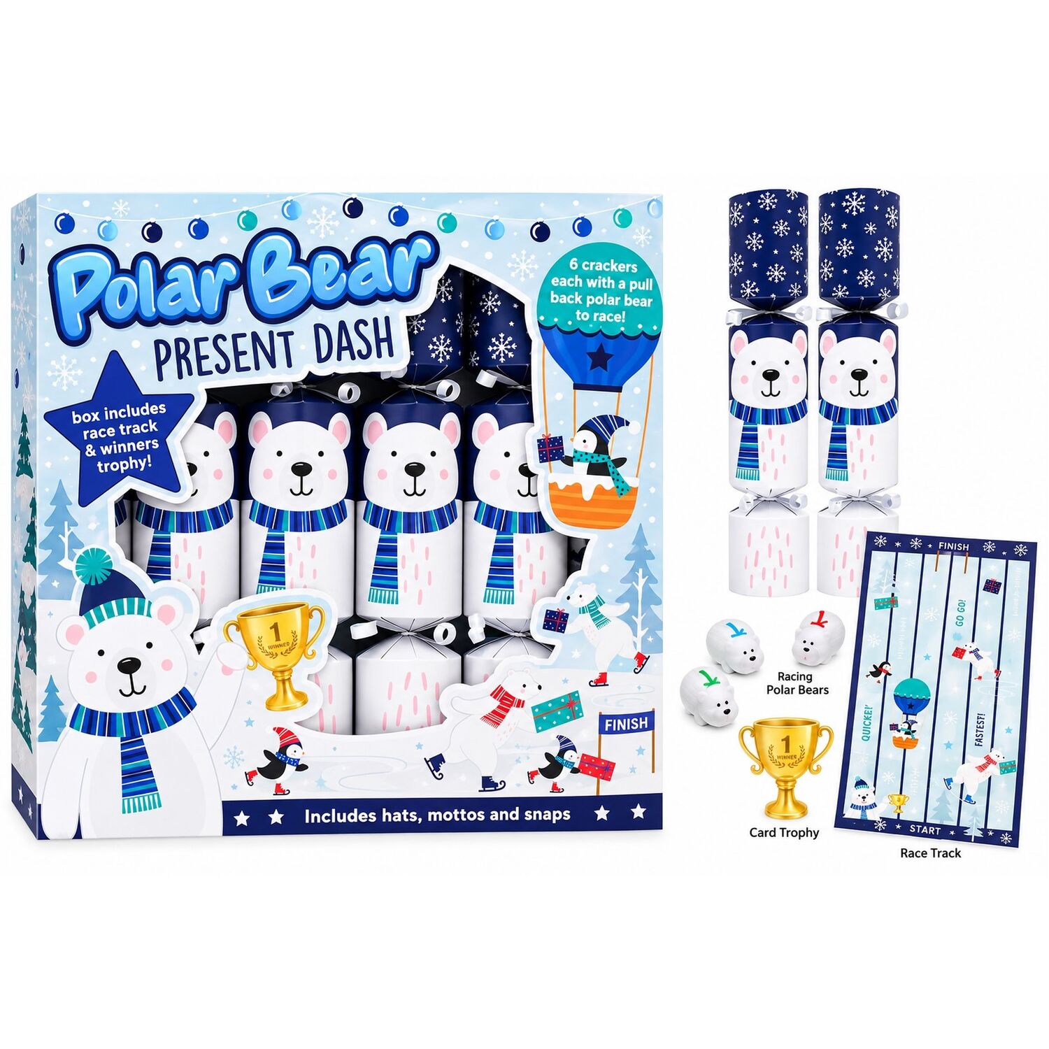 B&Q - 6 Christmas Games Crackers Racing Polar Bear Dash Festive Party Game - Image 2