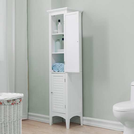 Teamson Home Wooden Bathroom Cabinet Tall Free Standing White ELG-588