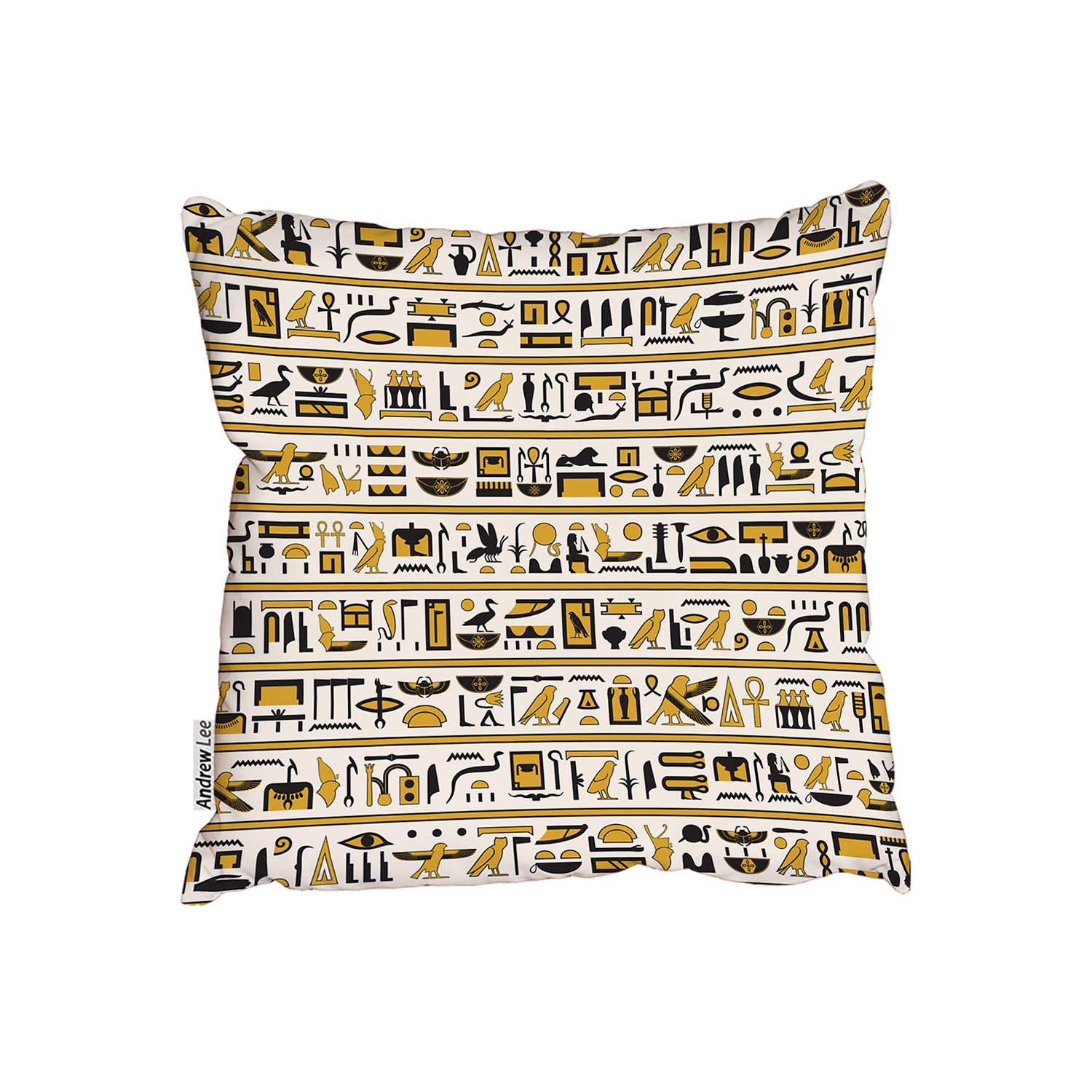 Egyptian Hieroglyphs Yellow-Black Cushion - Brown / 60cm