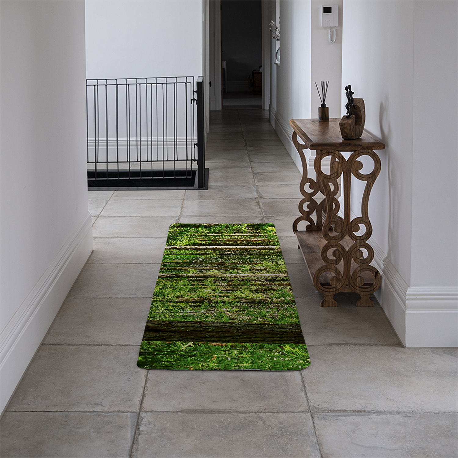 Forest trail scene. Woodland path Designer Runner Rug - Green