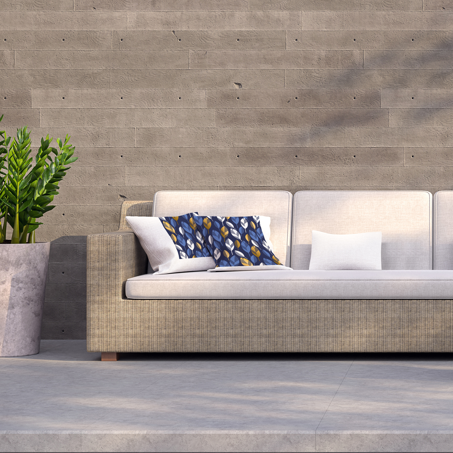 Geometric Foliage Outdoor Cushion - Blue / 60cm