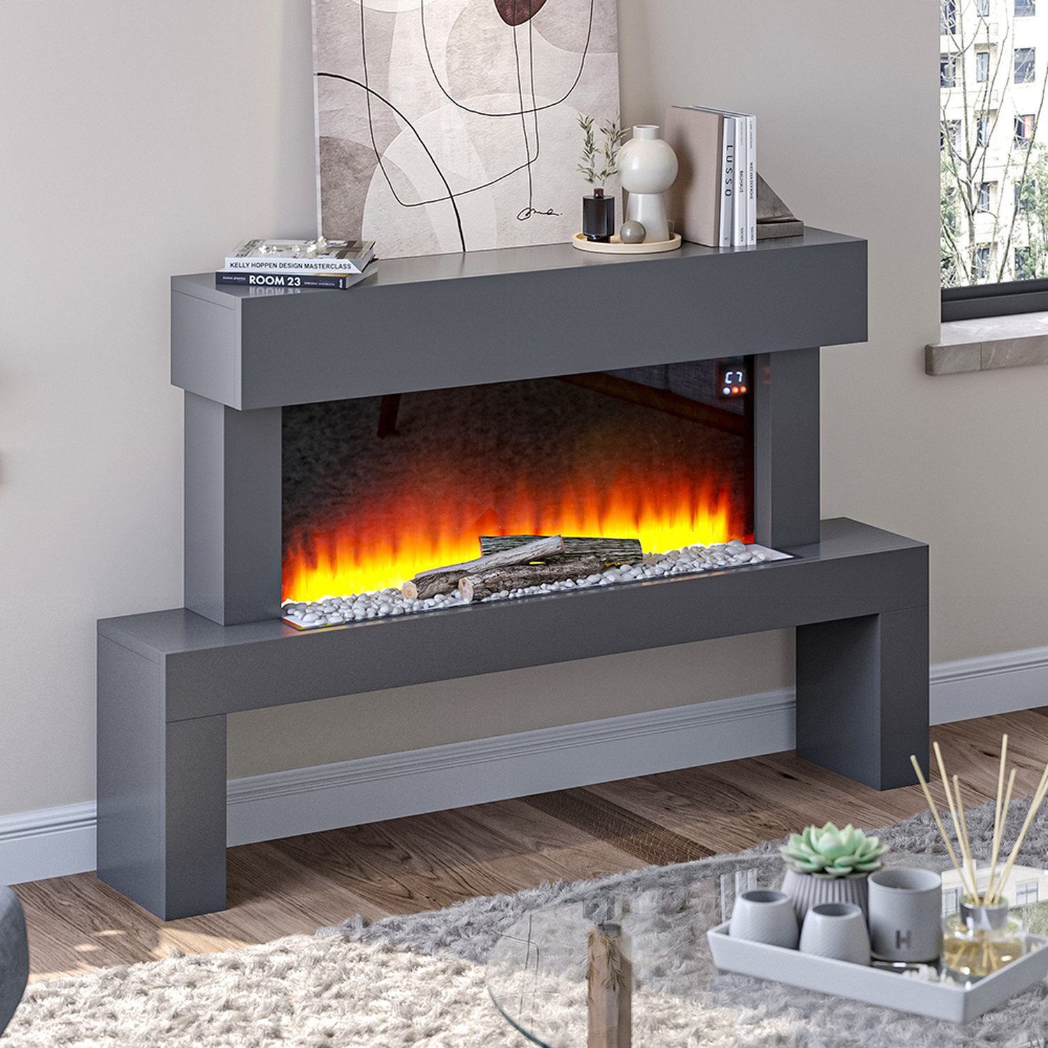 Freestanding Electric Fireplace with Stand