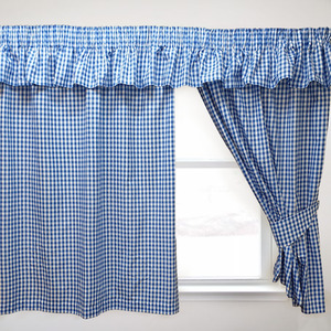 Gingham Check Bluebell Curtains Or Pelmets Blue Pencil Pleat Header