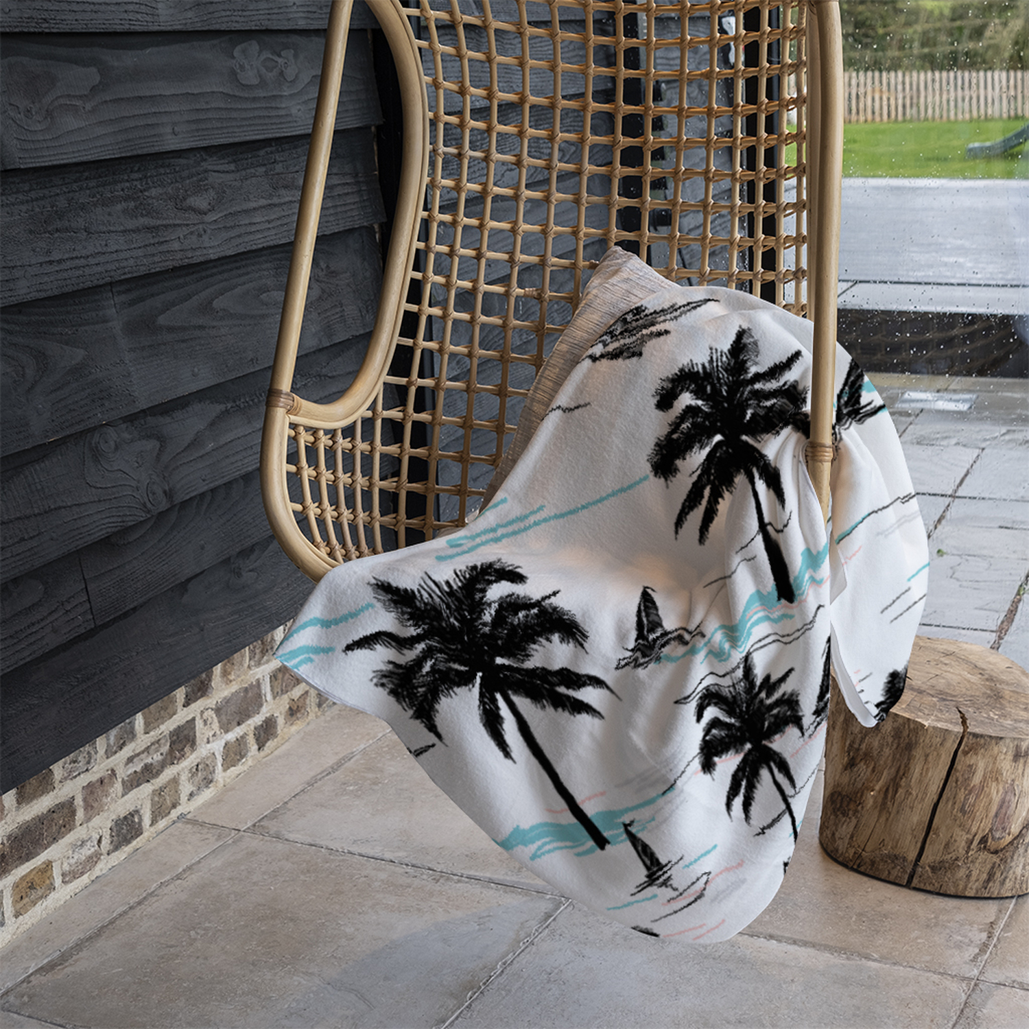 Palm Trees  Sailboats Blanket - Blue