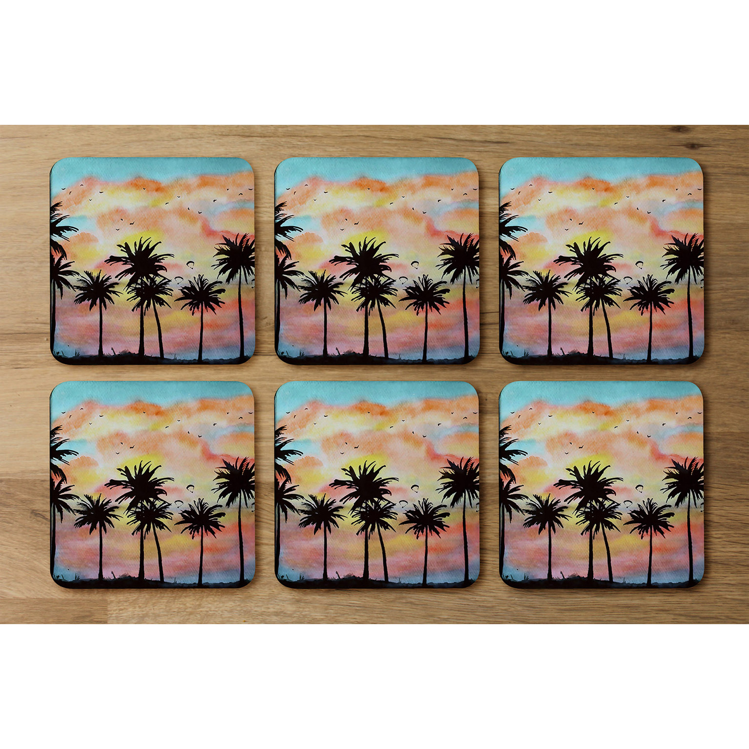 Palm Trees At Sunset Coaster - Orange