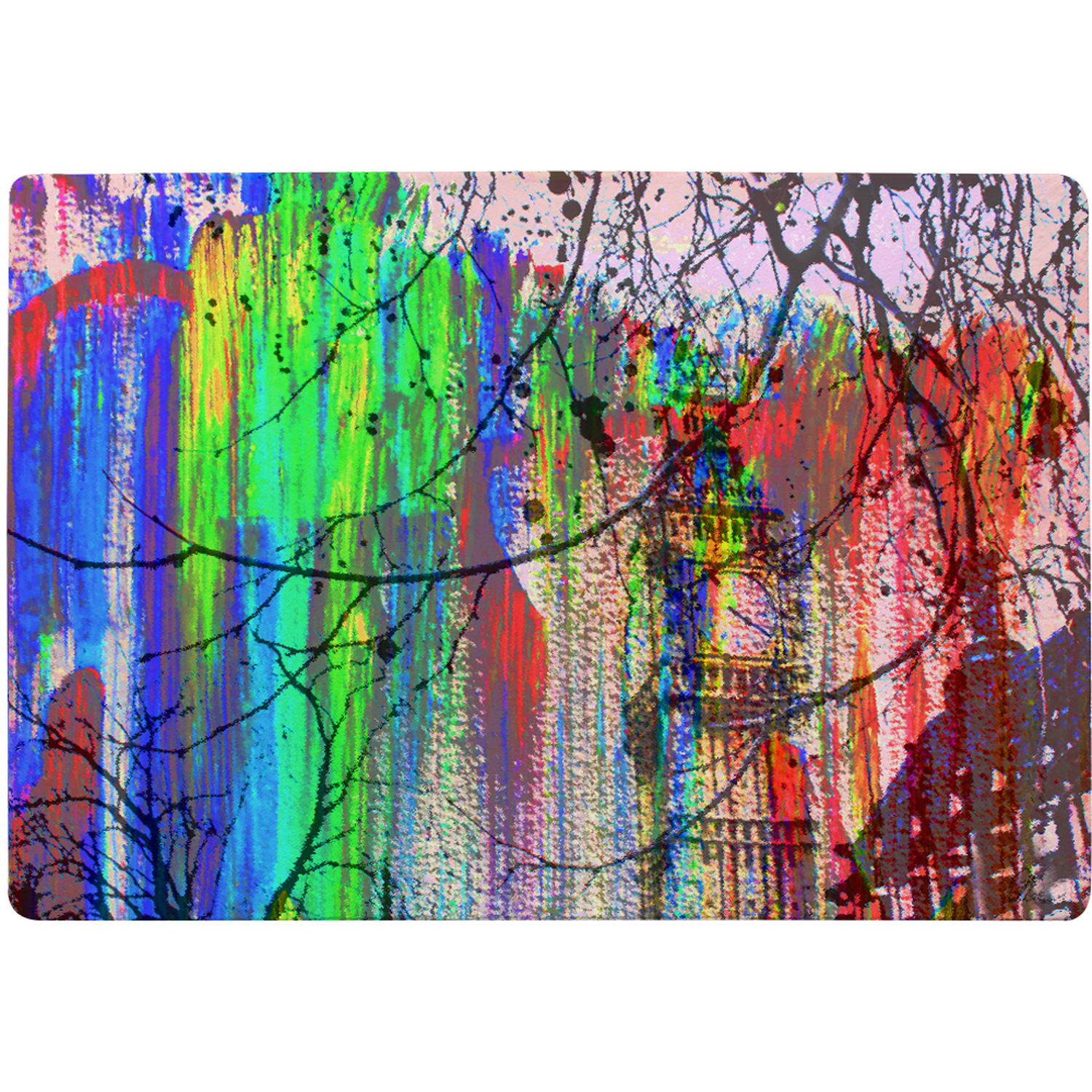 Big Ben And Trees Painted  Rug - Red / 150cm thumbnail