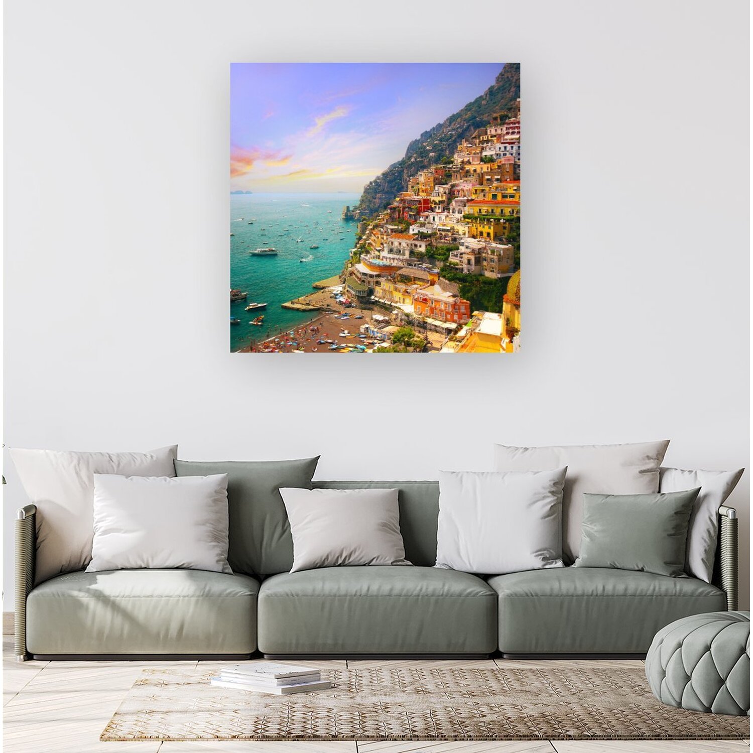 Warren Reed - Designer - Positano, Amalfi Canvas Print - Green / Medium thumbnail