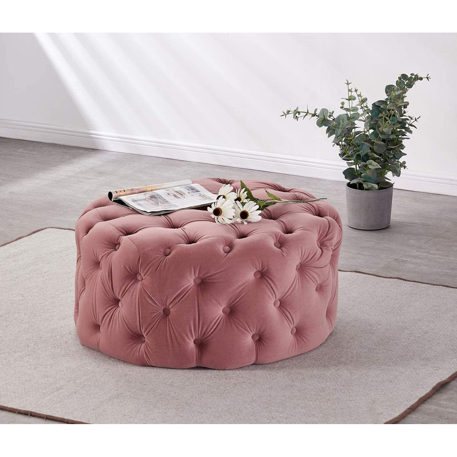 Melia Round Lux Pouffe Single - Pink