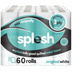 Splesh Toilet Roll, Soft and Quilted Eco-Friendly, White, 60 Rolls
