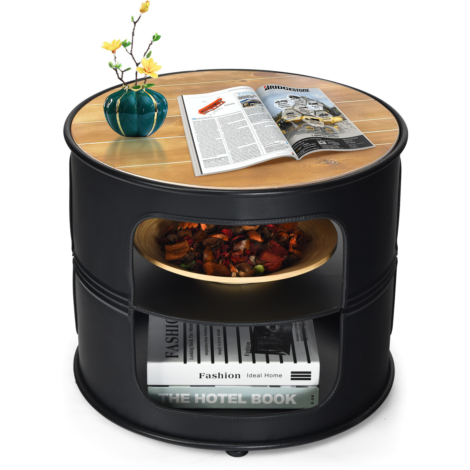 Costway Round Coffee Table-black - Black