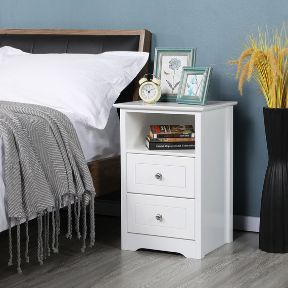 Bedside Table with 2 Drawers and Shelf