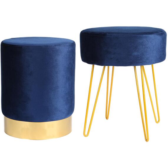 Round Foam Padded Velvet Footstools 2pc Set