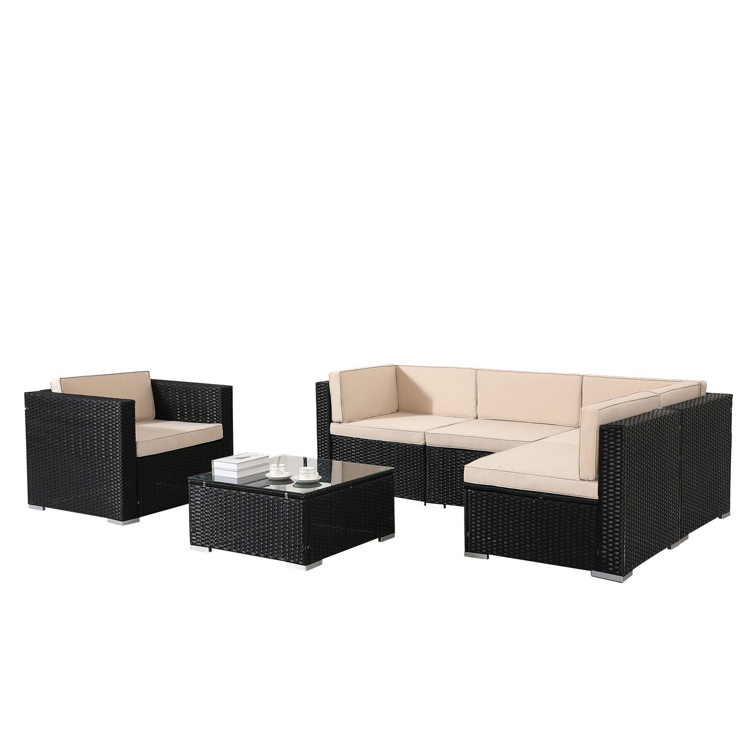 Polyrattan Garden Furniture With Armchair - Black