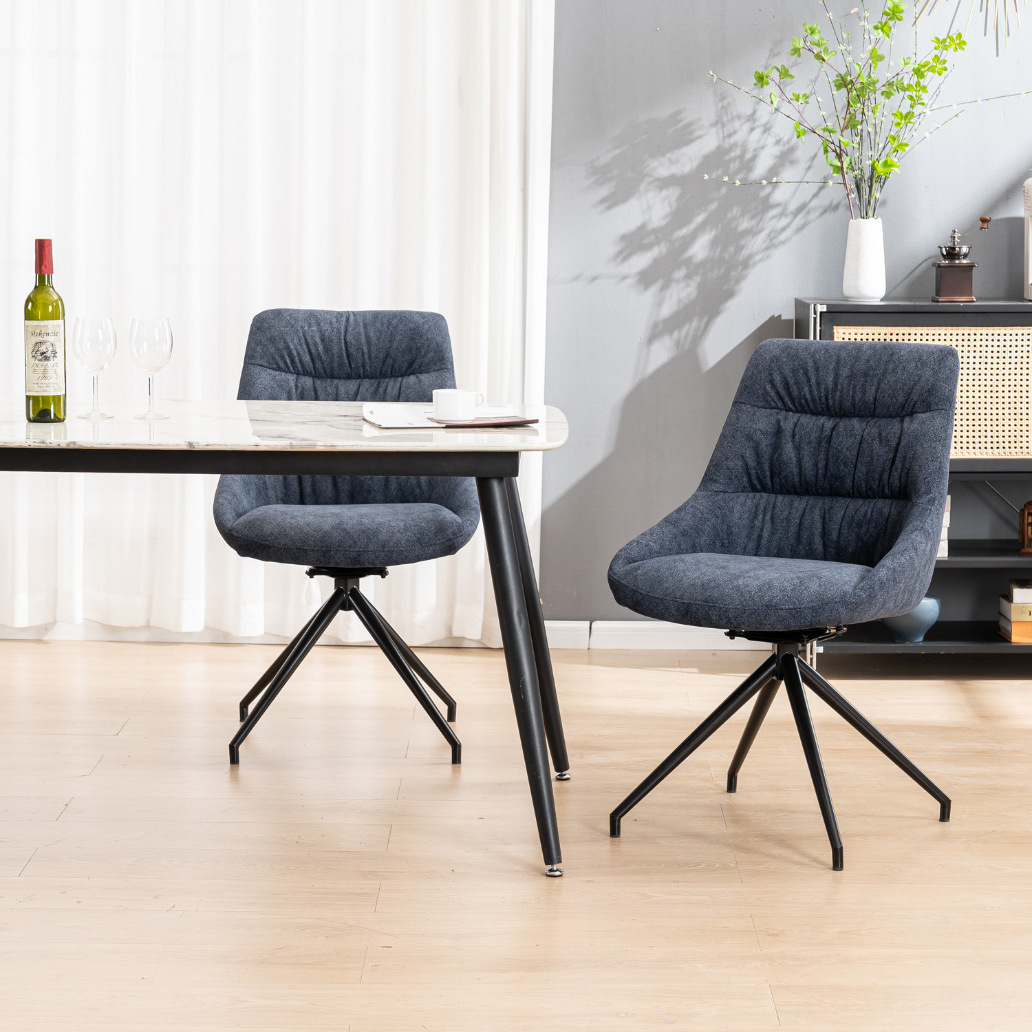 Eva Modern Velvet Dining Chair With Arms - Blue