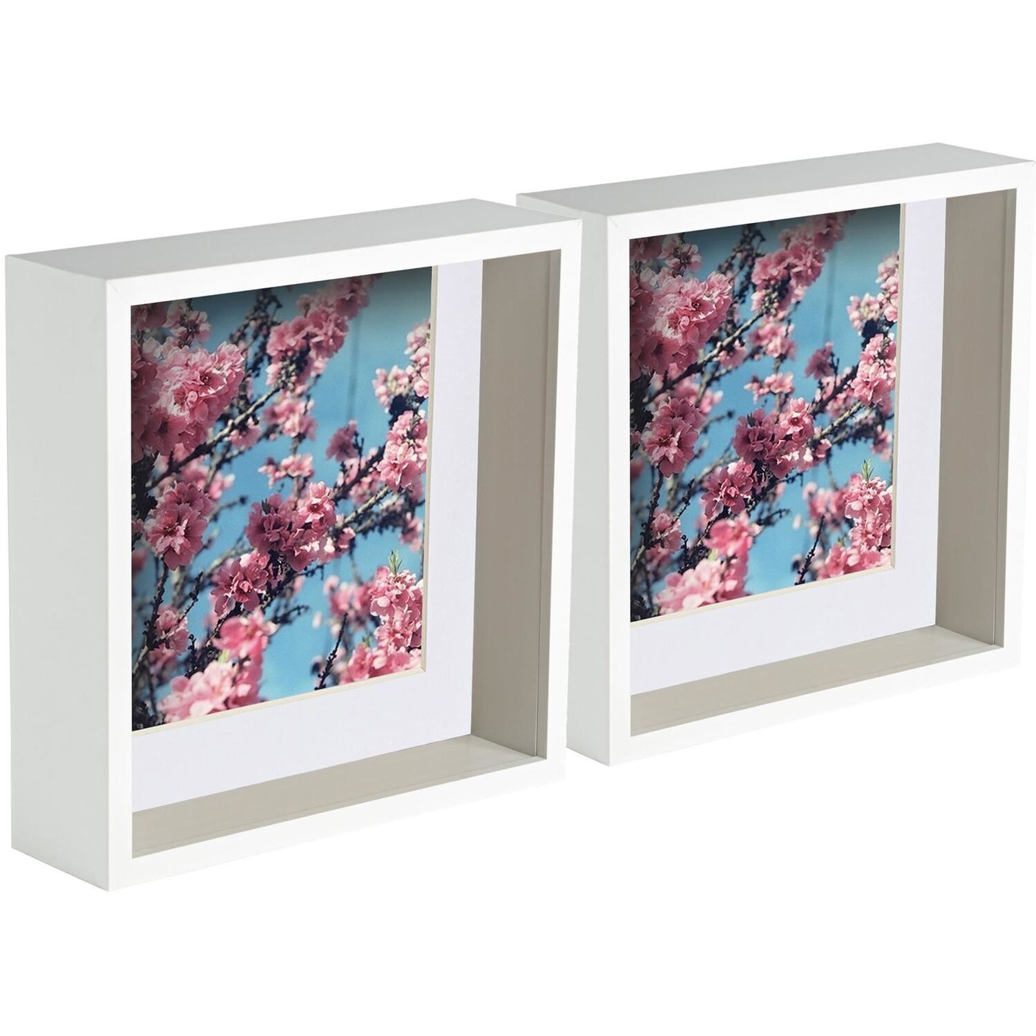 3D Deep Box Photo Frames - 8 x 8" with 6 x 6" Mount - WhiteWhite - White