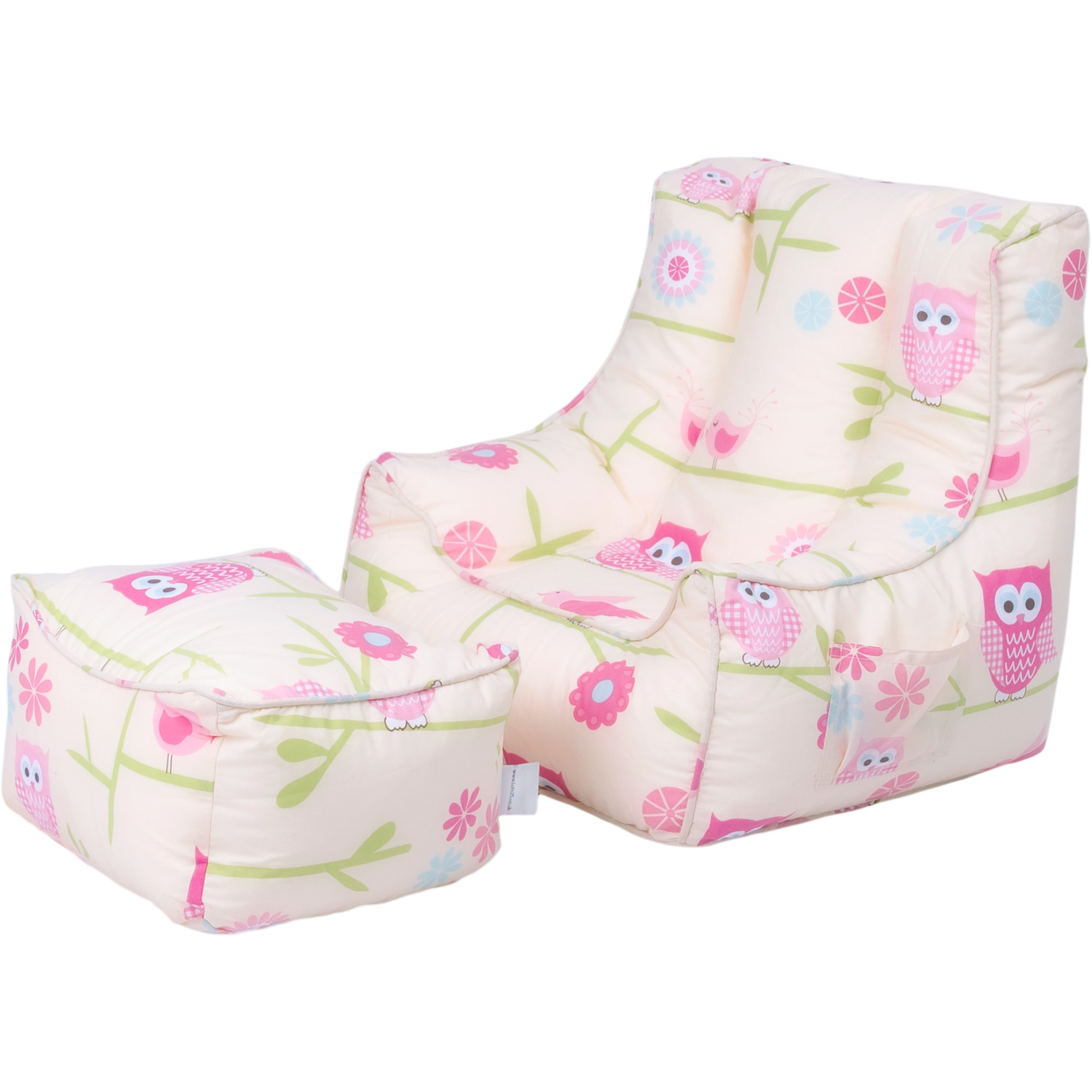 Kids Bean Bag Armchair With Footstool Printed Beanbag Chair Pouf - Owls Owls