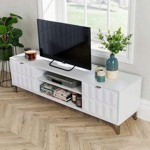 White Home Source Siena 2 Door High Gloss TV Stand Storage Unit shot 5082926