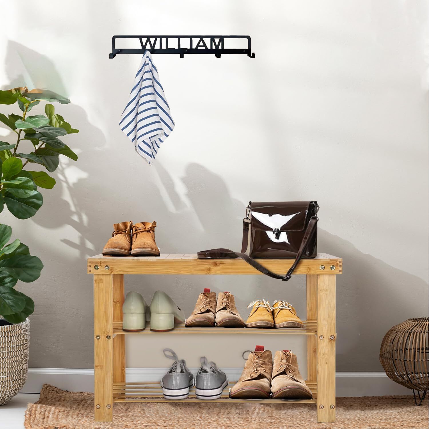 Bamboo Shoe Bench 3 Tier Shoe Rack Stand Seater Storage Shelf - Brown