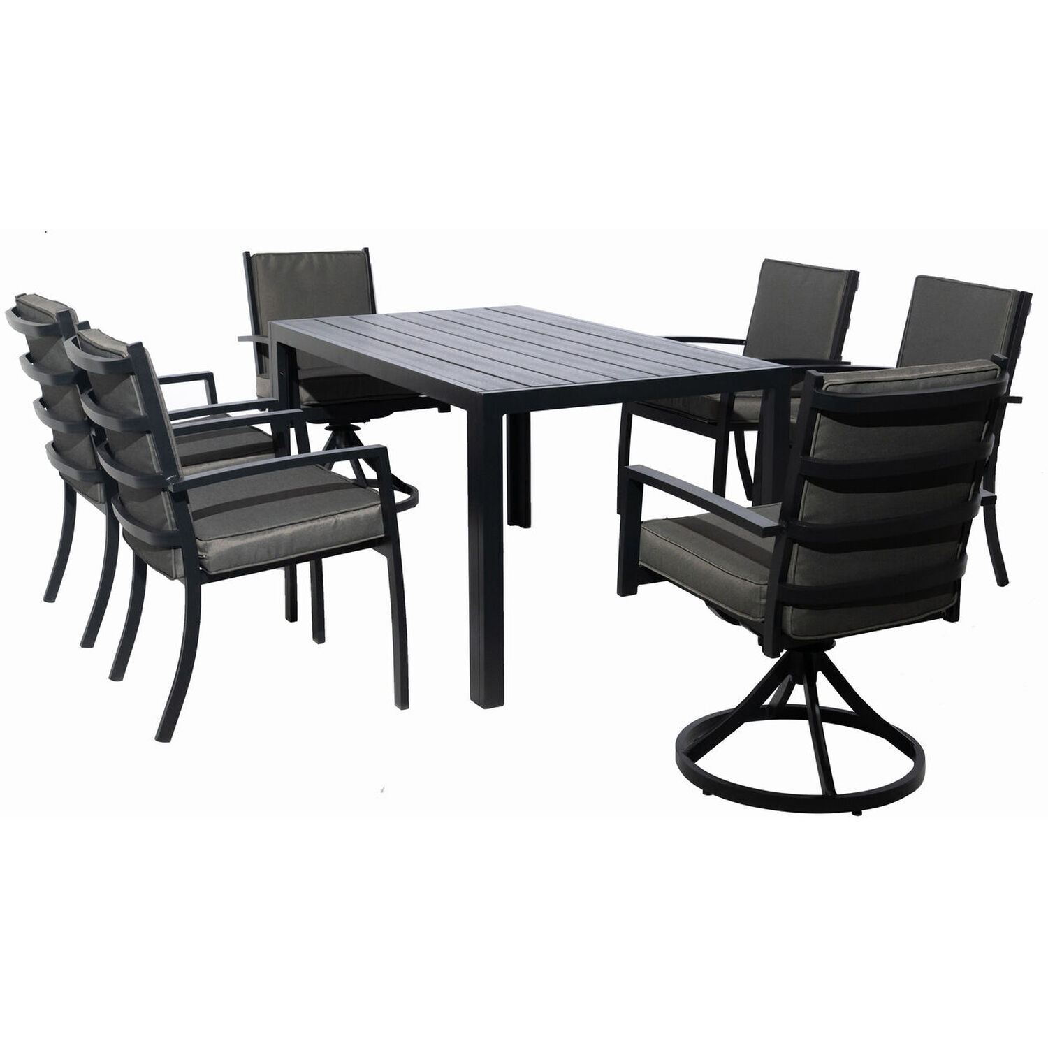Aluminium Garden Dining Set Armchairs With Cushions - Grey 1 Table 4 Armchair 2 Swivel Chair
