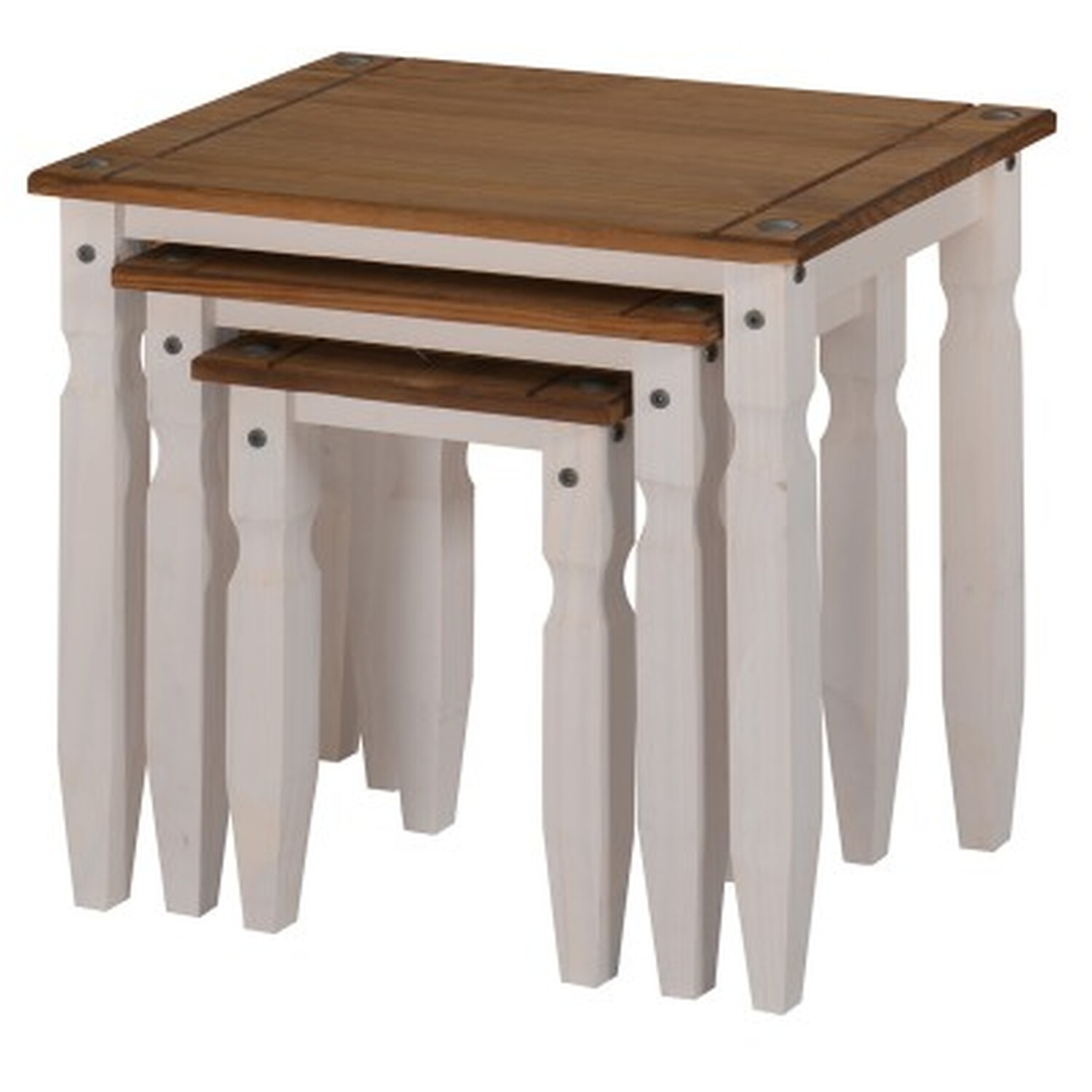Corona Piccolo Nest Of 3 Tables Solid Wood Pine Wooden Side End Lamp - Distressed White Wax