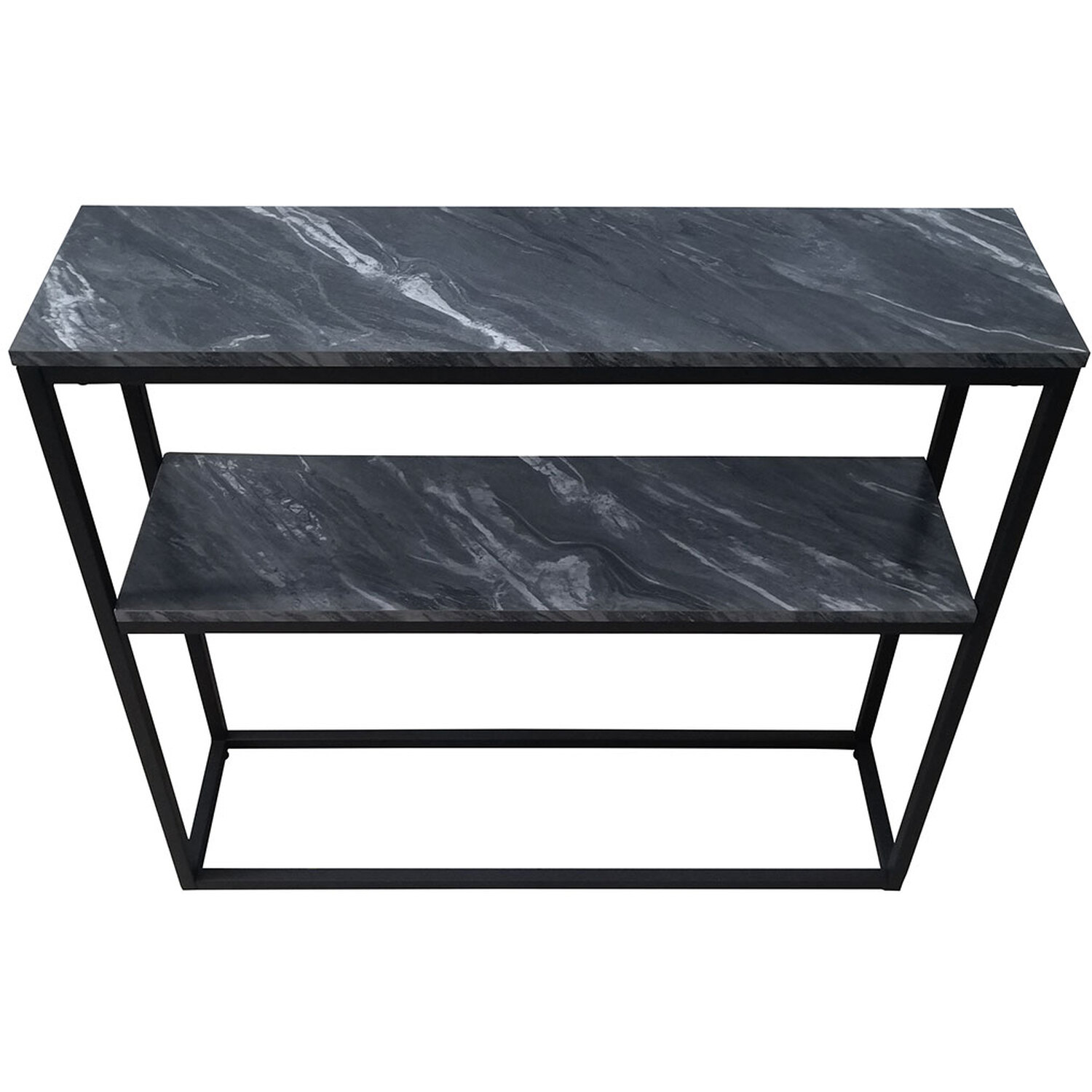 Wide 2 Tier Metal Console Table For Living Room - Matte Black
