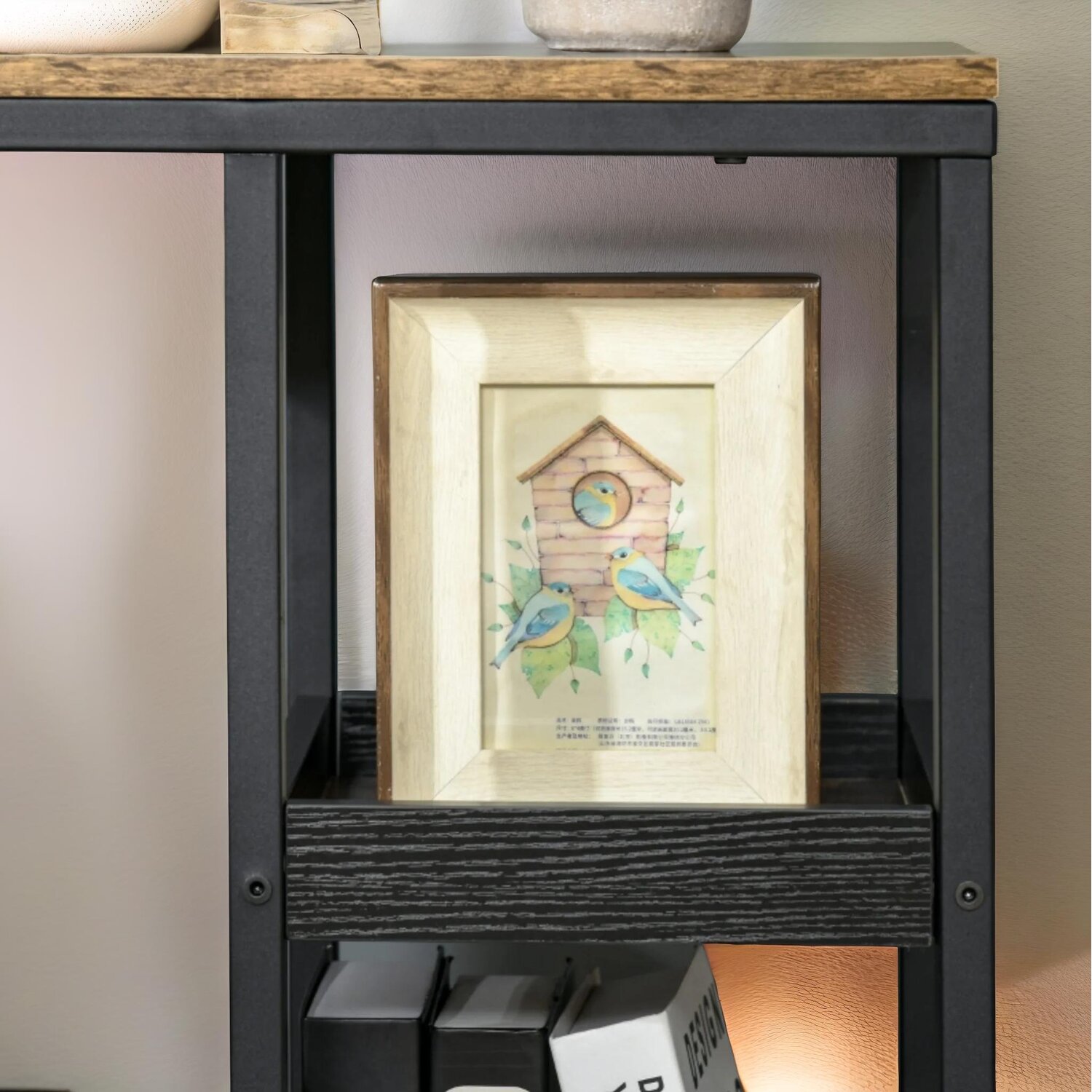 Industrial C Shaped Side Table 3-tier With Wheels - Brown